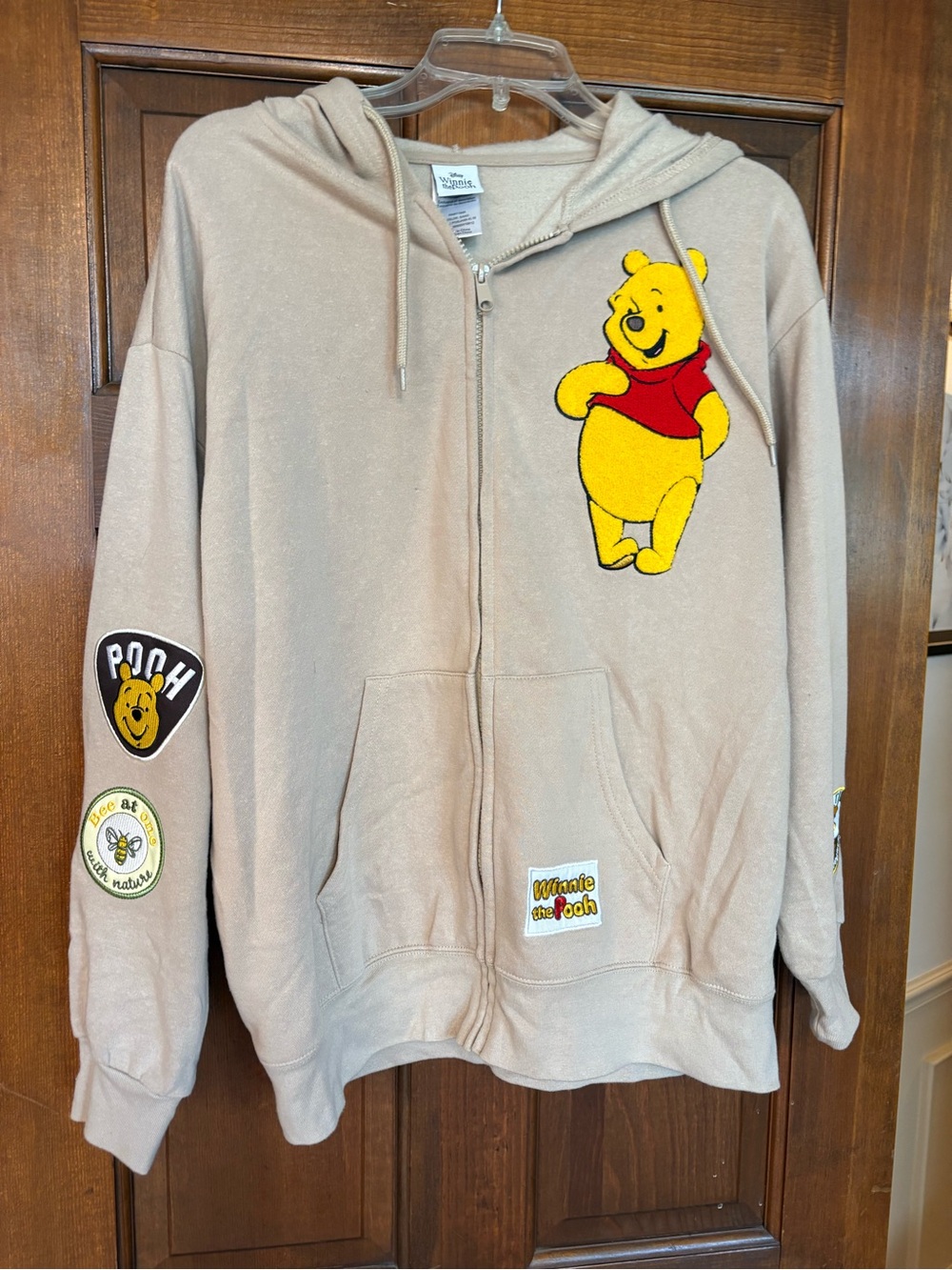 Disney Winnie the Pooh Beige Zip-Up Hoodie with Red & Yellow Applique